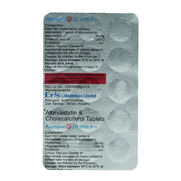 Atorsave D 20 Tablet 15's, Pack of 15