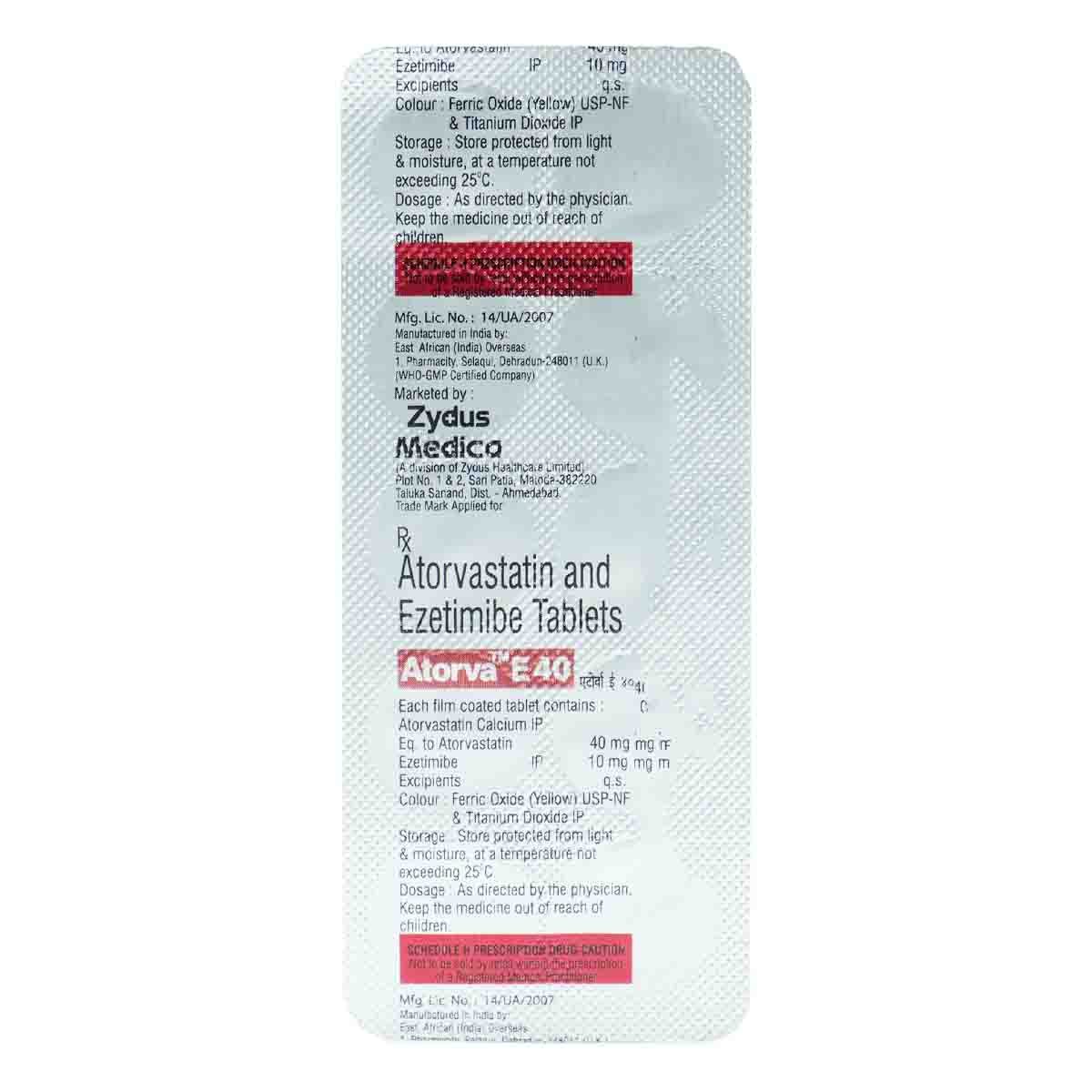 Atorva E 40 Tablet 10's, Pack of 10 TABLETS Atorva E 40 Tablet 10's, Pack of 10 TABLETS