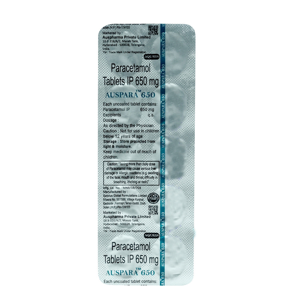 Auspara 650 Tablet 10's, Pack of 10 TabletS Auspara 650 Tablet 10's, Pack of 10 TabletS