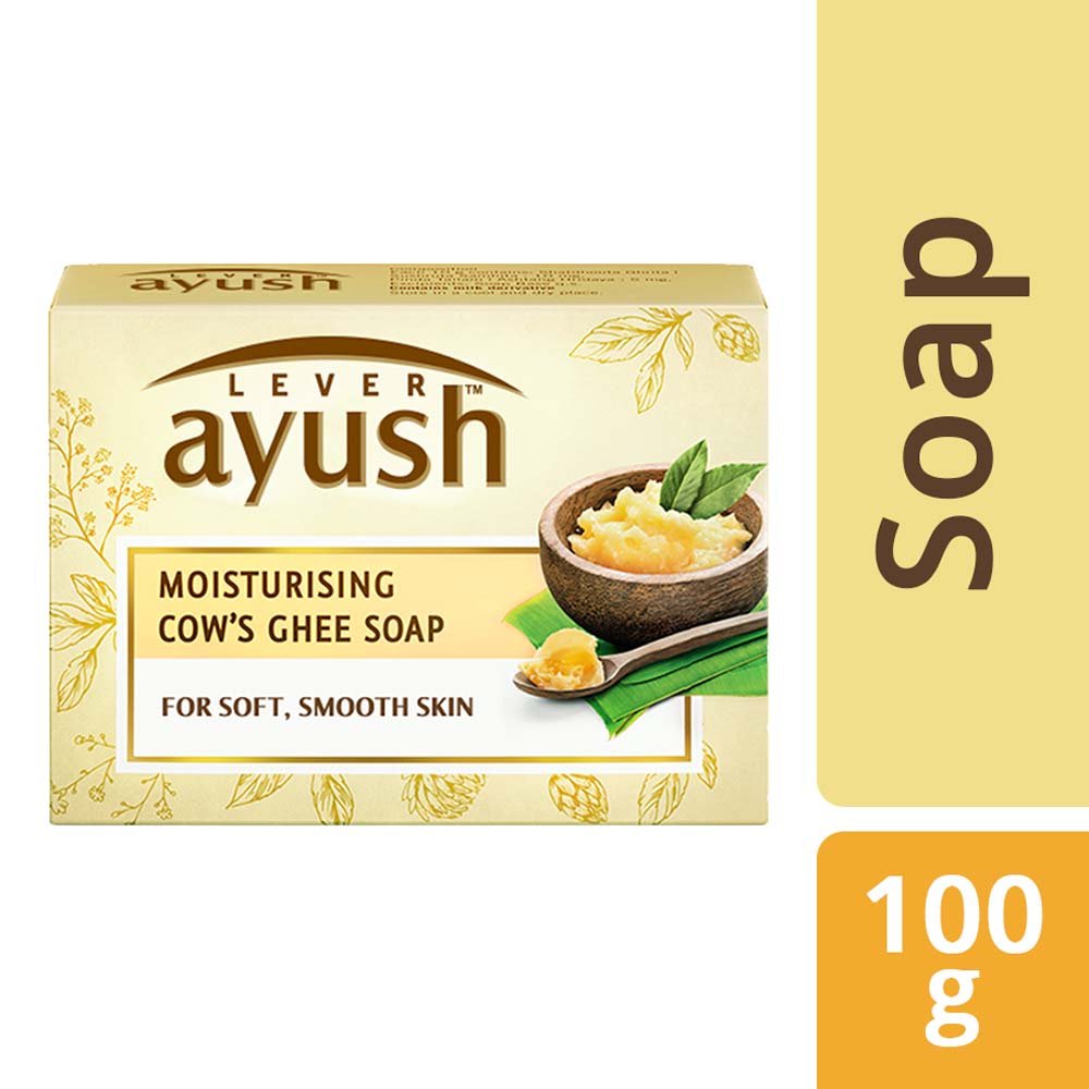 Lever Ayush Moisturising Cow's Ghee Soap 100 gm | Goodness Of Cow's Ghee & Pinda Tailam | Moisturises Skin | For Soft, Smooth Skin, Pack of 1 Lever Ayush Moisturising Cow's Ghee Soap 100 gm | Goodness Of Cow's Ghee & Pinda Tailam | Moisturises Skin | For Soft, Smooth Skin, Pack of 1