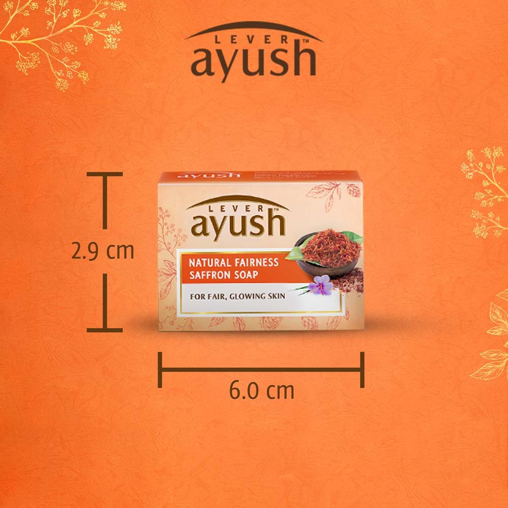 Lever Ayush Natural Fairness Saffron Soap 100 gm | With Saffron & Kumkumadi Tailam | Gives Natural Fairness | Improves Skin Complexion | For Fair & Glowing Skin, Pack of 1 Lever Ayush Natural Fairness Saffron Soap 100 gm | With Saffron & Kumkumadi Tailam | Gives Natural Fairness | Improves Skin Complexion | For Fair & Glowing Skin, Pack of 1