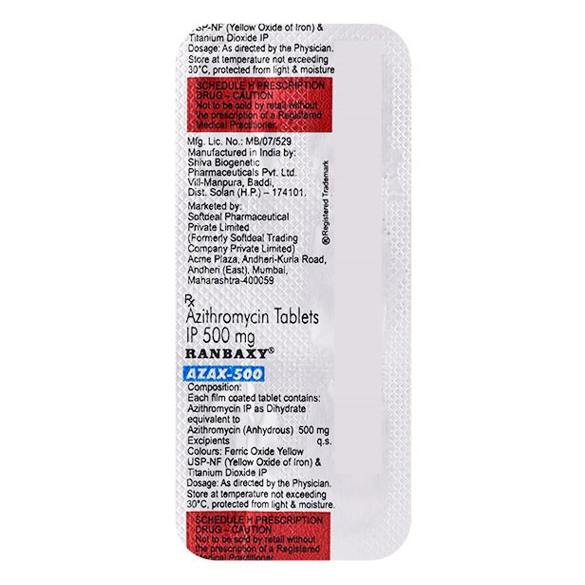 Azax-500 Tablet 5's, Pack of 5 TABLETS Azax-500 Tablet 5's, Pack of 5 TABLETS