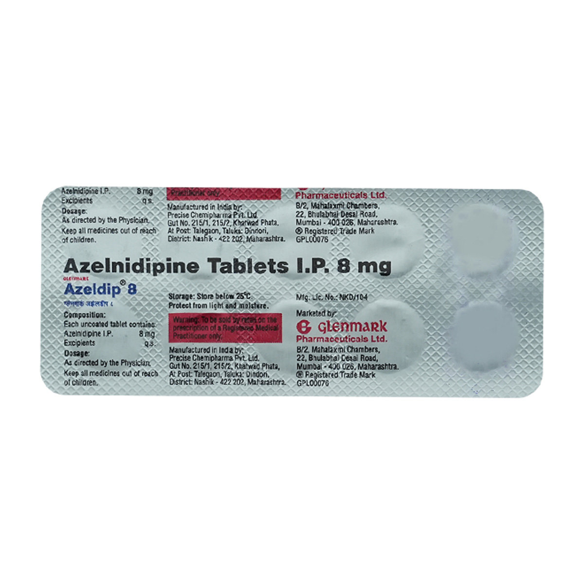 Azeldip 8 mg Tablet 10's, Pack of 10 TABLETS Azeldip 8 mg Tablet 10's, Pack of 10 TABLETS