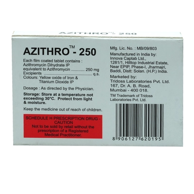 Azithro 250 Tablet 6's, Pack of 6 TABLETS