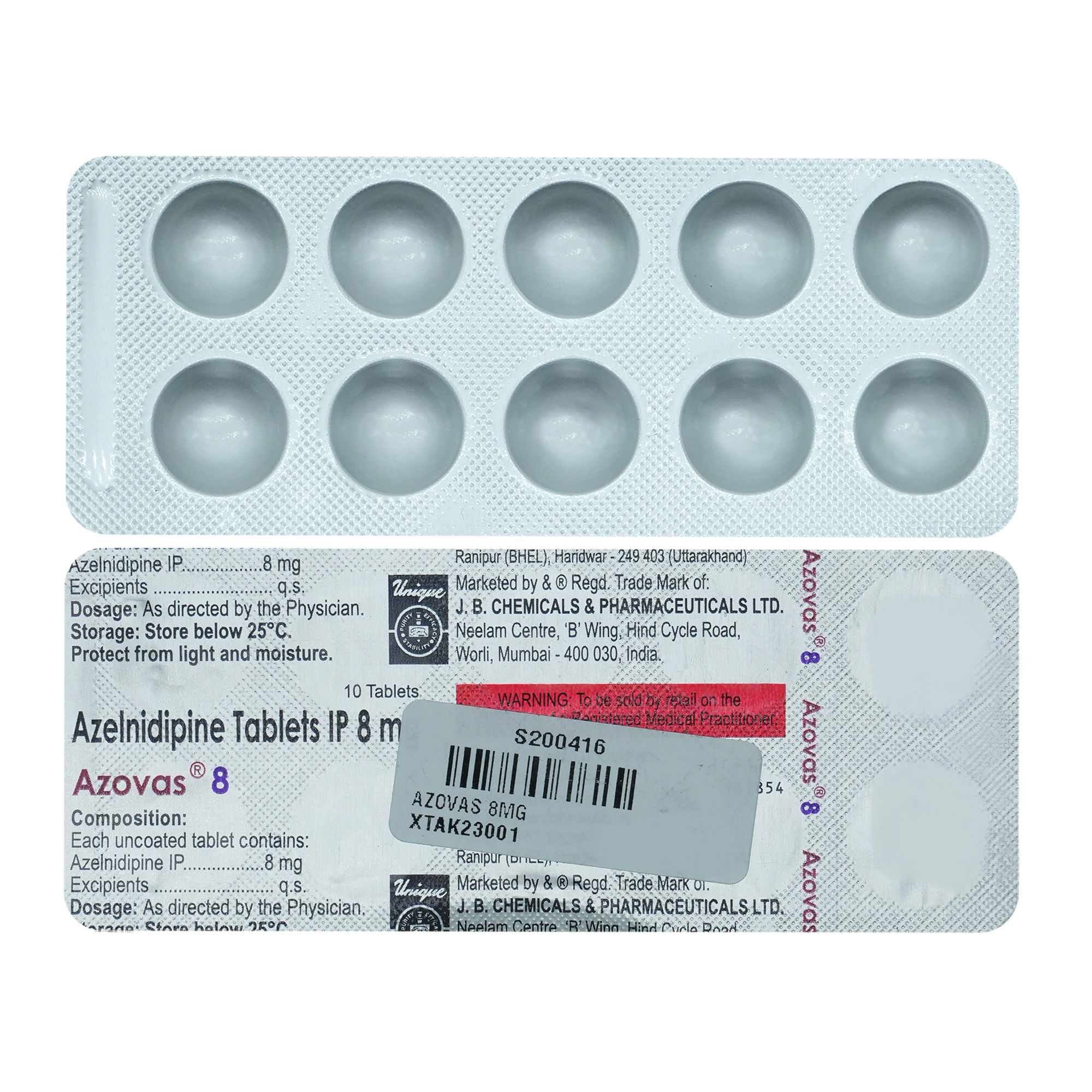 Buy Azovas 8 Tablet 10's Online