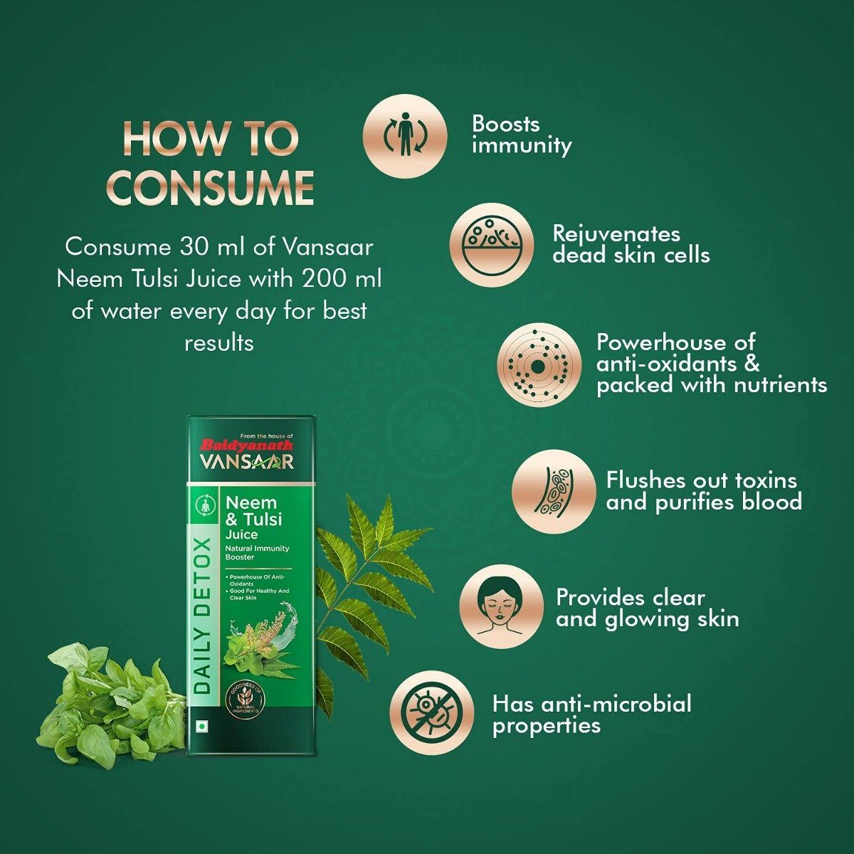 Baidyanath Vansaar Neem & Tulsi Juice, 1000 ml, Pack of 1 Baidyanath Vansaar Neem & Tulsi Juice, 1000 ml, Pack of 1