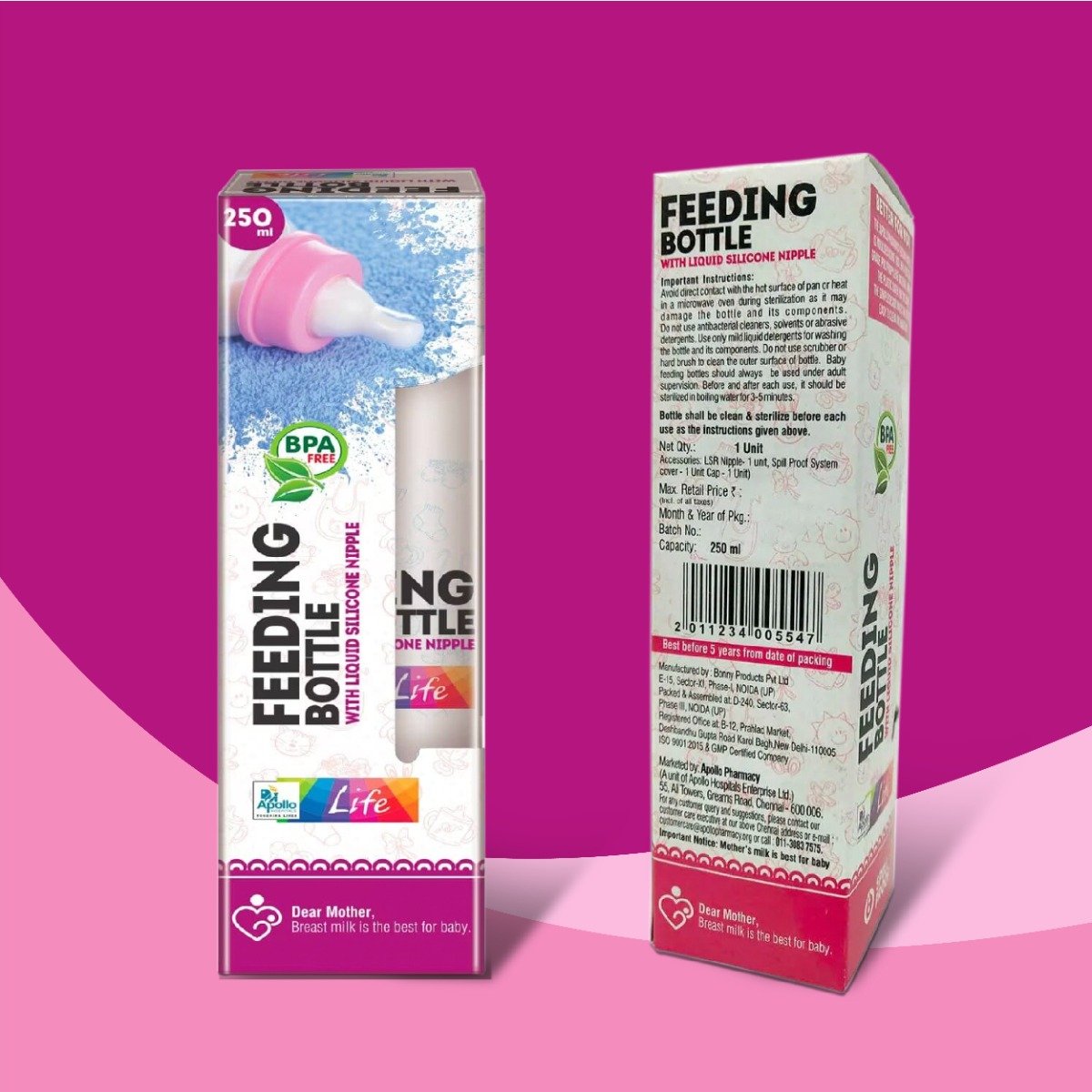 BB Feeding Bottle BPA Free, 250 ml, Pack of 1 BB Feeding Bottle BPA Free, 250 ml, Pack of 1