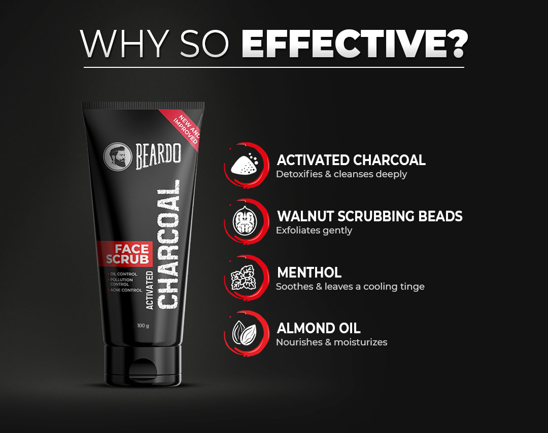 Beardo Activated Charcoal Face Scrub 100 gm | Activated Charcoal, Almond Oil | Gently Exfoliates | Remove Dead Cells & Blackheads | Controls Oil & Acne | Gives Clear & Glowing Skin | For Men | For All Skin Type, Pack of 1 Beardo Activated Charcoal Face Scrub 100 gm | Activated Charcoal, Almond Oil | Gently Exfoliates | Remove Dead Cells & Blackheads | Controls Oil & Acne | Gives Clear & Glowing Skin | For Men | For All Skin Type, Pack of 1