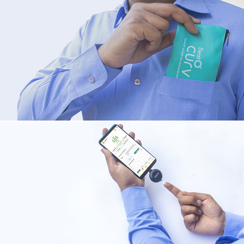 BeatO Curv Smartphone Connected Glucometer Kit with 25 Strips & 25 Lancets (Type-C USB), 1 Count + Free 10-Day Diabetes Care Reversal Program, Pack of 1 BeatO Curv Smartphone Connected Glucometer Kit with 25 Strips & 25 Lancets (Type-C USB), 1 Count + Free 10-Day Diabetes Care Reversal Program, Pack of 1