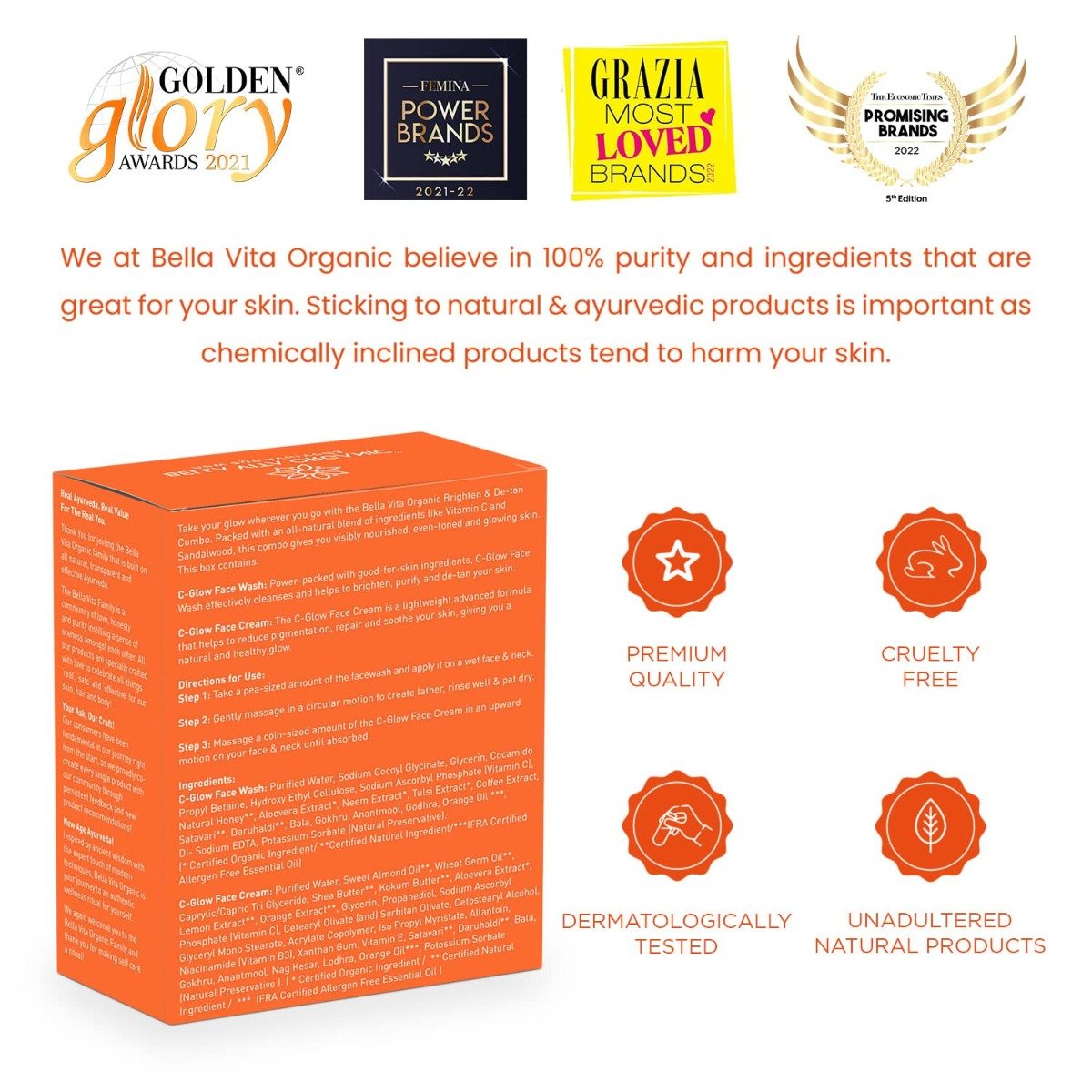 Bella Vita Organic Vitamin C Brighten & De-Tan Combo (Face Wash 100 ml+Face Cream 50 ml), 1 Kit, Pack of 1 Bella Vita Organic Vitamin C Brighten & De-Tan Combo (Face Wash 100 ml+Face Cream 50 ml), 1 Kit, Pack of 1