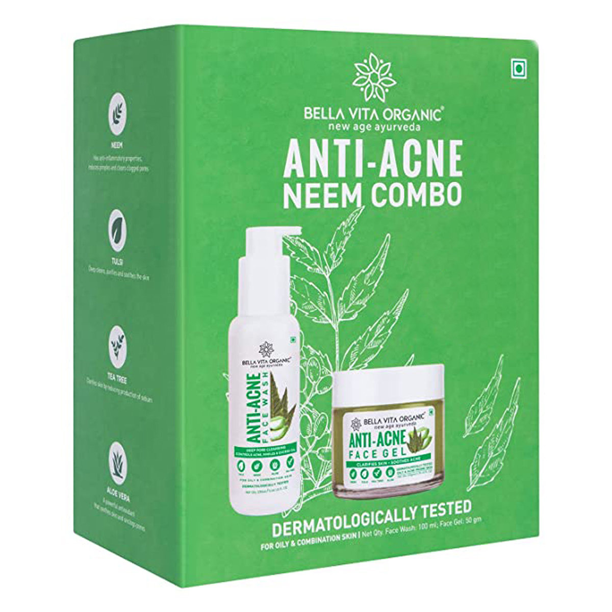 Bella Vita Organic Anti-Acne (Neem Face Wash 100 ml + Face Gel 50 gm), 1 Kit, Pack of 1 Bella Vita Organic Anti-Acne (Neem Face Wash 100 ml + Face Gel 50 gm), 1 Kit, Pack of 1
