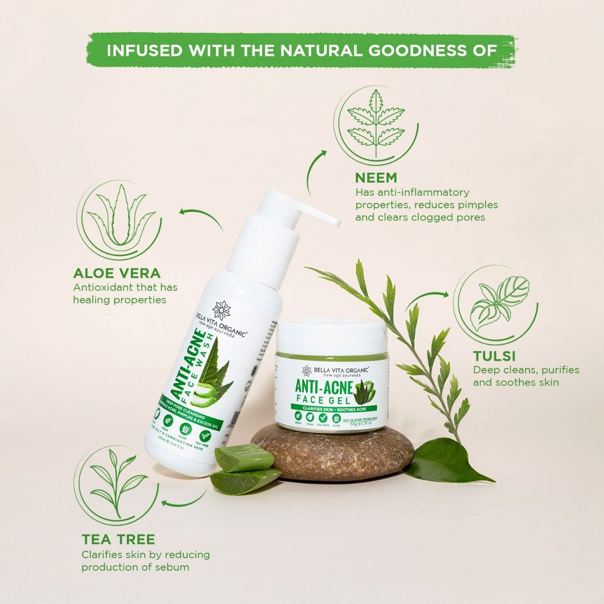 Bella Vita Organic Anti-Acne (Neem Face Wash 100 ml + Face Gel 50 gm), 1 Kit, Pack of 1 Bella Vita Organic Anti-Acne (Neem Face Wash 100 ml + Face Gel 50 gm), 1 Kit, Pack of 1