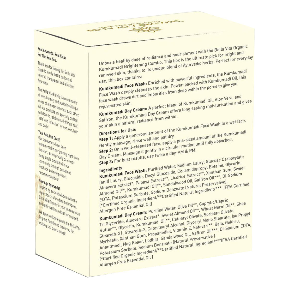 Bella Vita Kumkumadi Fw 100Ml+Day Crm 50G (Combo), Pack of 1 Bella Vita Kumkumadi Fw 100Ml+Day Crm 50G (Combo), Pack of 1