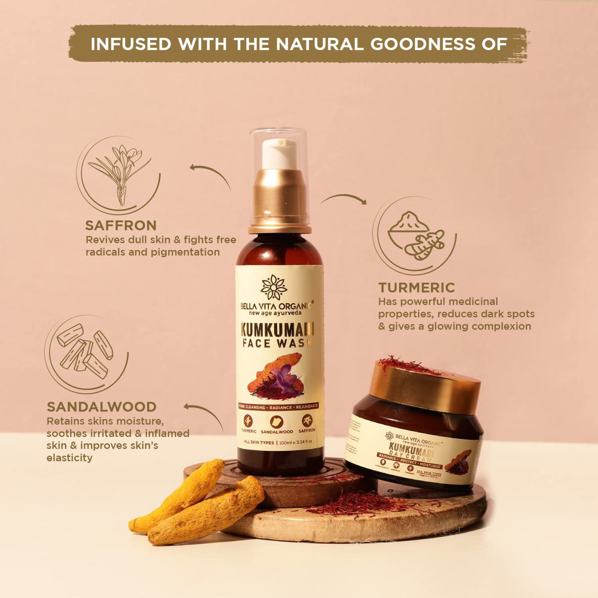 Bella Vita Kumkumadi Fw 100Ml+Day Crm 50G (Combo), Pack of 1 Bella Vita Kumkumadi Fw 100Ml+Day Crm 50G (Combo), Pack of 1