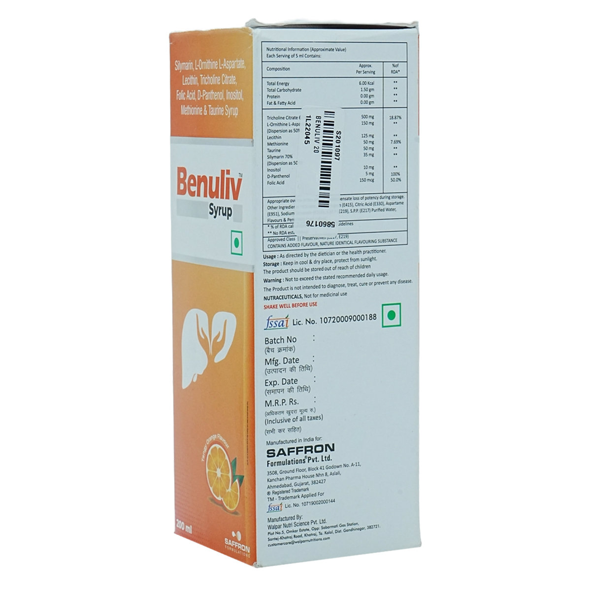 Benuliv Orange Syrup 200 ml, Pack of 1 Benuliv Orange Syrup 200 ml, Pack of 1