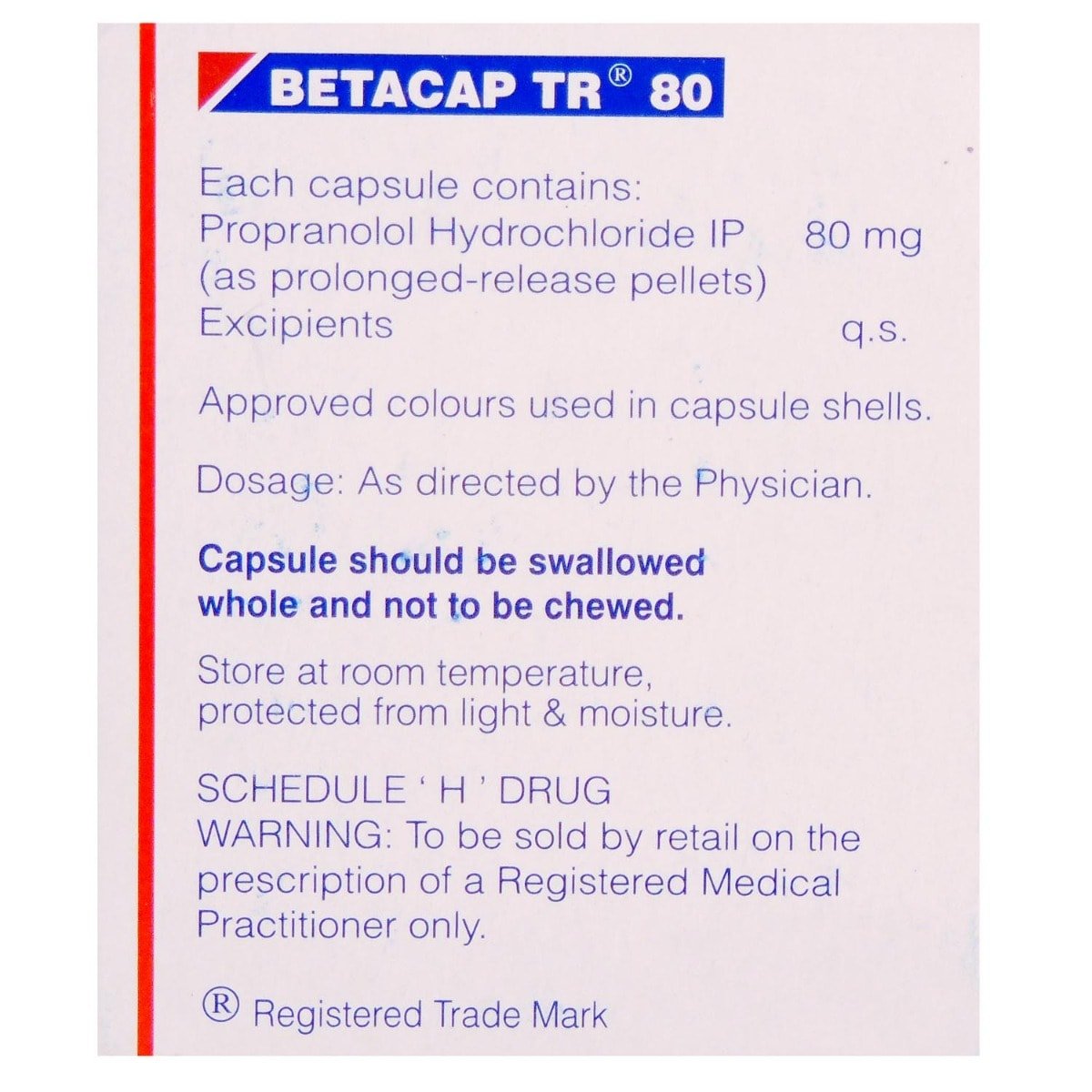 Betacap TR 80 Capsule 10's, Pack of 10 CAPSULES Betacap TR 80 Capsule 10's, Pack of 10 CAPSULES