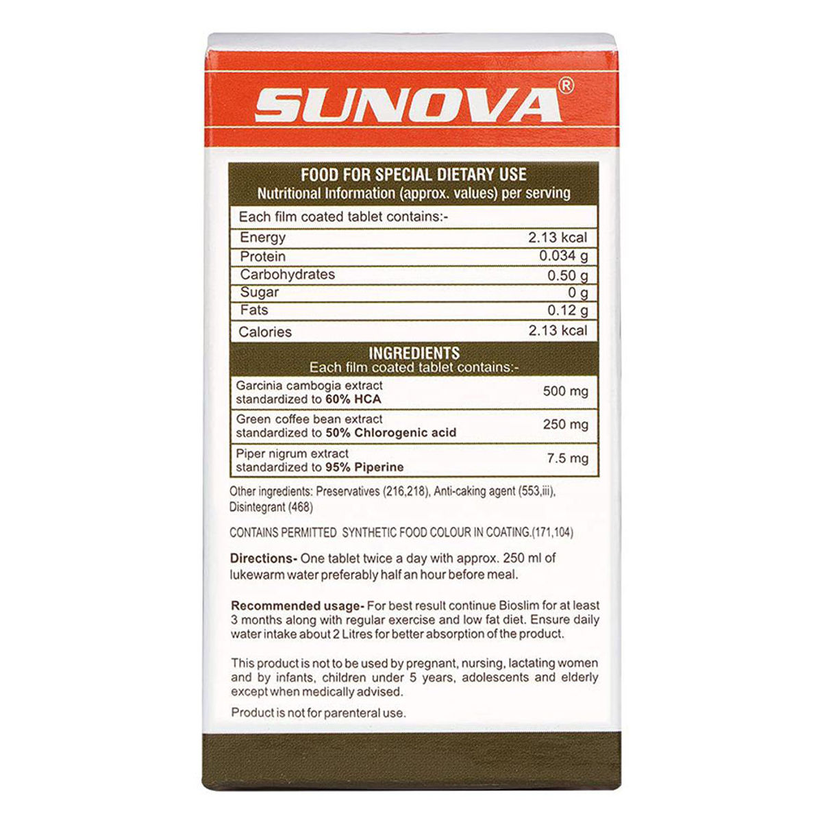 Sunova Bioslim, 60 Tablets, Pack of 1 Sunova Bioslim, 60 Tablets, Pack of 1