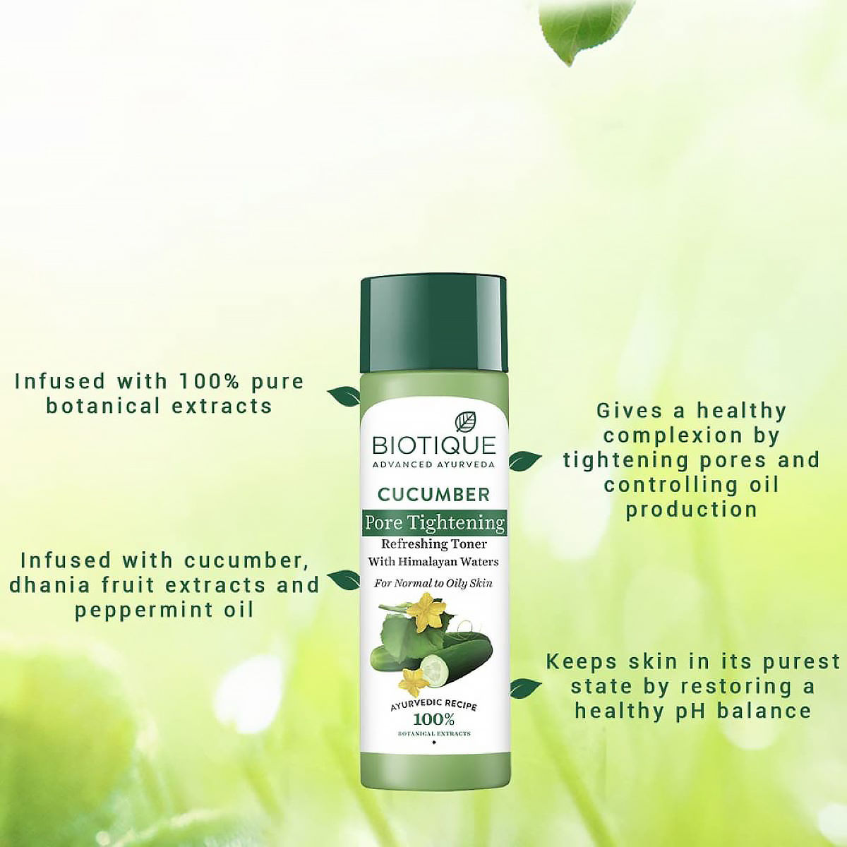 Biotique Cucumber Pore Tightening Refreshing Toner 120 ml | Cucumber, Himalayan Water | Helps In Pore Tightening | Reduces Dark Spots | Prevents Pimples | 100% Botanical Extracts | For Normal To Oily Skin, Pack of 1 Biotique Cucumber Pore Tightening Refreshing Toner 120 ml | Cucumber, Himalayan Water | Helps In Pore Tightening | Reduces Dark Spots | Prevents Pimples | 100% Botanical Extracts | For Normal To Oily Skin, Pack of 1