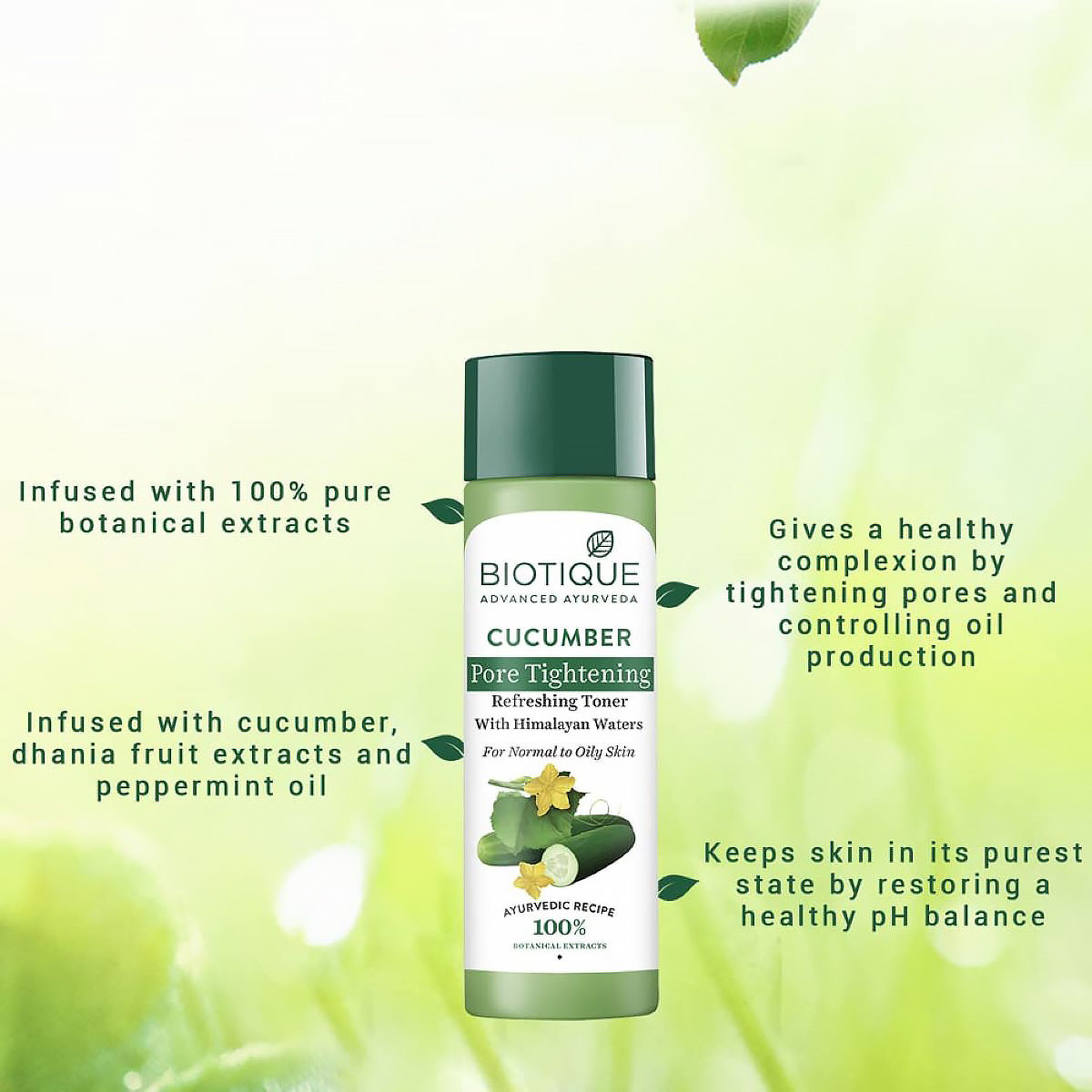 Biotique Cucumber Pore Tightening Refreshing Toner 120 ml | Cucumber, Himalayan Water | Helps In Pore Tightening | Reduces Dark Spots | Prevents Pimples | 100% Botanical Extracts | For Normal To Oily Skin, Pack of 1 Biotique Cucumber Pore Tightening Refreshing Toner 120 ml | Cucumber, Himalayan Water | Helps In Pore Tightening | Reduces Dark Spots | Prevents Pimples | 100% Botanical Extracts | For Normal To Oily Skin, Pack of 1