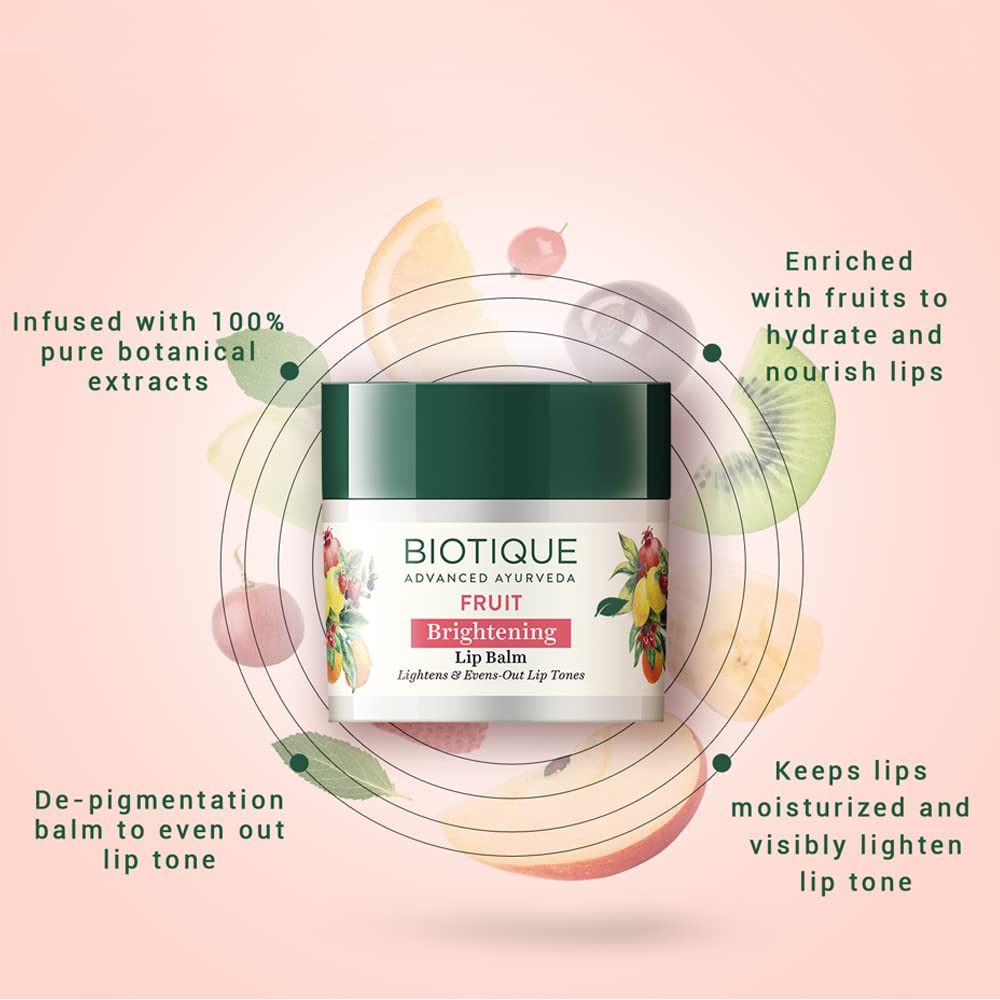 Biotique Fruit Brightening Lip Balm 12 gm | With Goodness Of Fruits | Even Outs Lip Tones | Visibly Lightens Lips | Keep Lips Hydrates & Moisturised | 100 % Botanical Extract | For All Skin Type, Pack of 1 Biotique Fruit Brightening Lip Balm 12 gm | With Goodness Of Fruits | Even Outs Lip Tones | Visibly Lightens Lips | Keep Lips Hydrates & Moisturised | 100 % Botanical Extract | For All Skin Type, Pack of 1