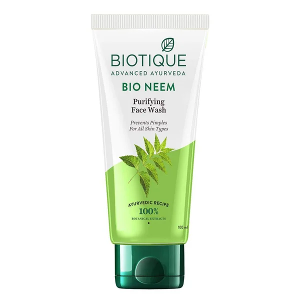 Biotique Bio Neem Purifying Face Wash 100 ml | Prevents Pimple | 100% Botanical Extract | For All Skin Type, Pack of 1
