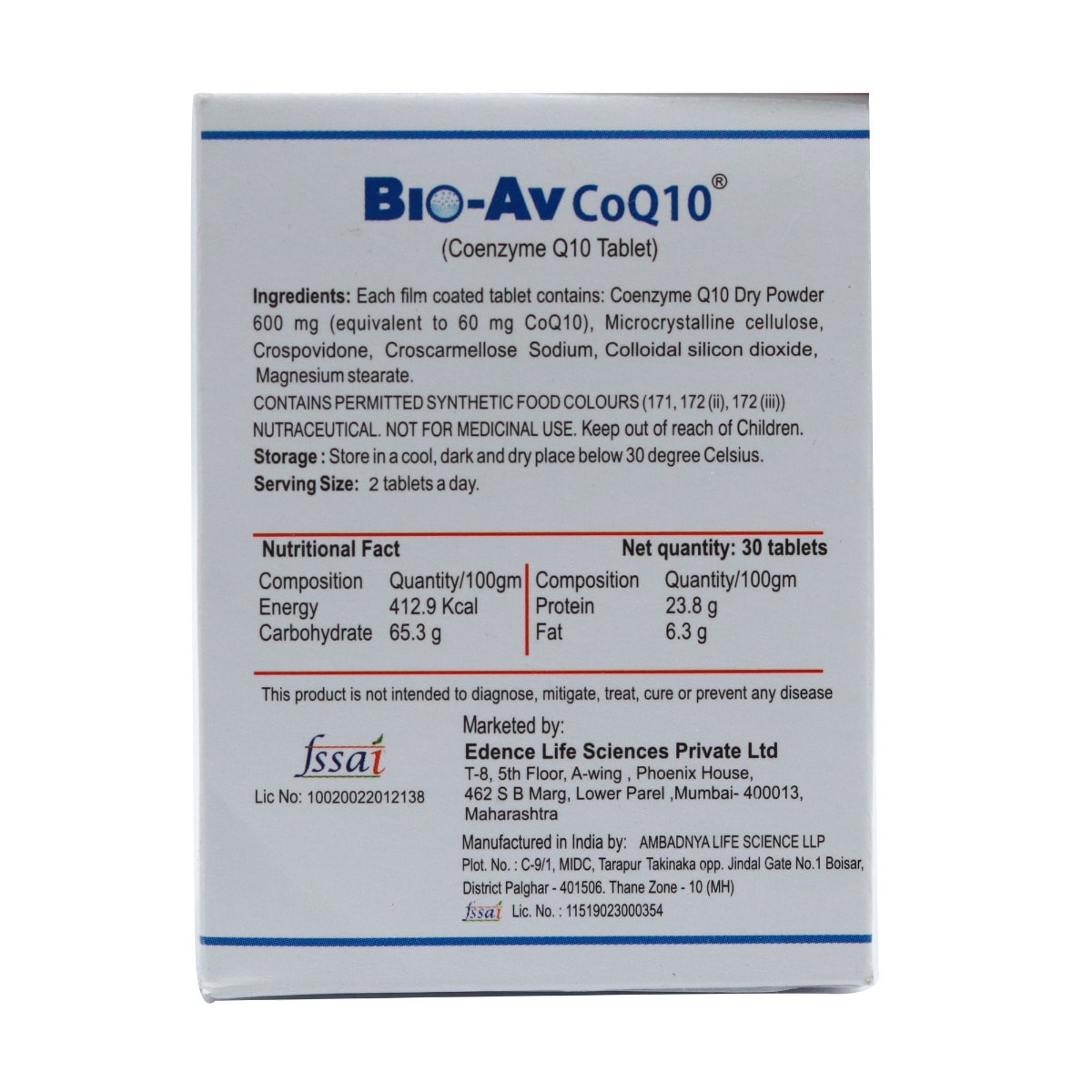 Bio-Av-Coq10 60mg Tablet 30s, Pack of 1 Tablet Bio-Av-Coq10 60mg Tablet 30s, Pack of 1 Tablet