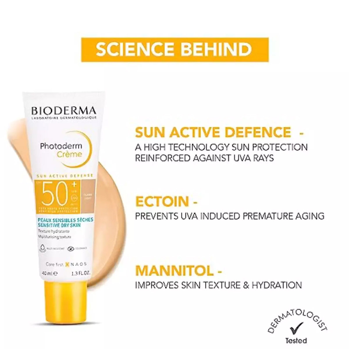 Bioderma Photoderm Creme Sunscreen 40 ml With Spf 50+ Pa++++ | UVA & UVB Protection | Ectoin & Mannito | No Ehite Cast| Multi Resistant | For Dry Sensitive Skin, Pack of 1 Bioderma Photoderm Creme Sunscreen 40 ml With Spf 50+ Pa++++ | UVA & UVB Protection | Ectoin & Mannito | No Ehite Cast| Multi Resistant | For Dry Sensitive Skin, Pack of 1