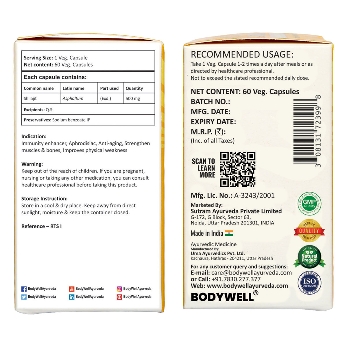 Bodywell Shilajit 500 mg, 60 Capsules, Pack of 1 Bodywell Shilajit 500 mg, 60 Capsules, Pack of 1