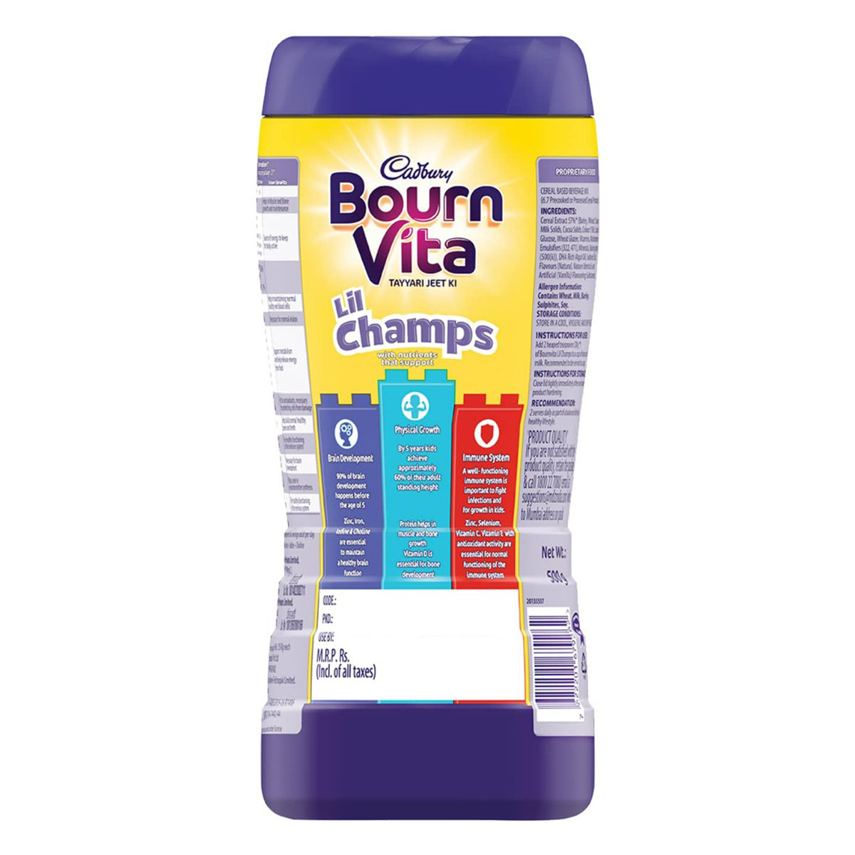 Cadbury Bournvita Lil Champs Nutrition Powder for 3 to 5 Years Kids, 500 gm Jar, Pack of 1 Cadbury Bournvita Lil Champs Nutrition Powder for 3 to 5 Years Kids, 500 gm Jar, Pack of 1