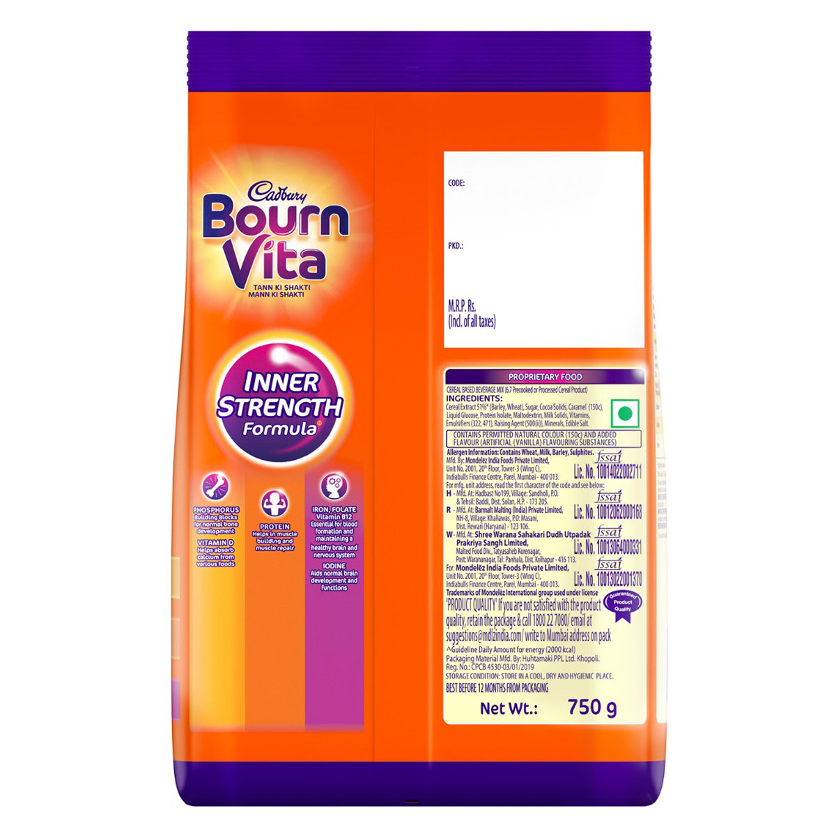 Cadbury Bournvita Nutrition Powder 750 gm Refill Pack | Inner Strength Formula | For Strong Bones, Muscle & Active Brain | Nutritional Drink For Kids, Pack of 1 Cadbury Bournvita Nutrition Powder 750 gm Refill Pack | Inner Strength Formula | For Strong Bones, Muscle & Active Brain | Nutritional Drink For Kids, Pack of 1