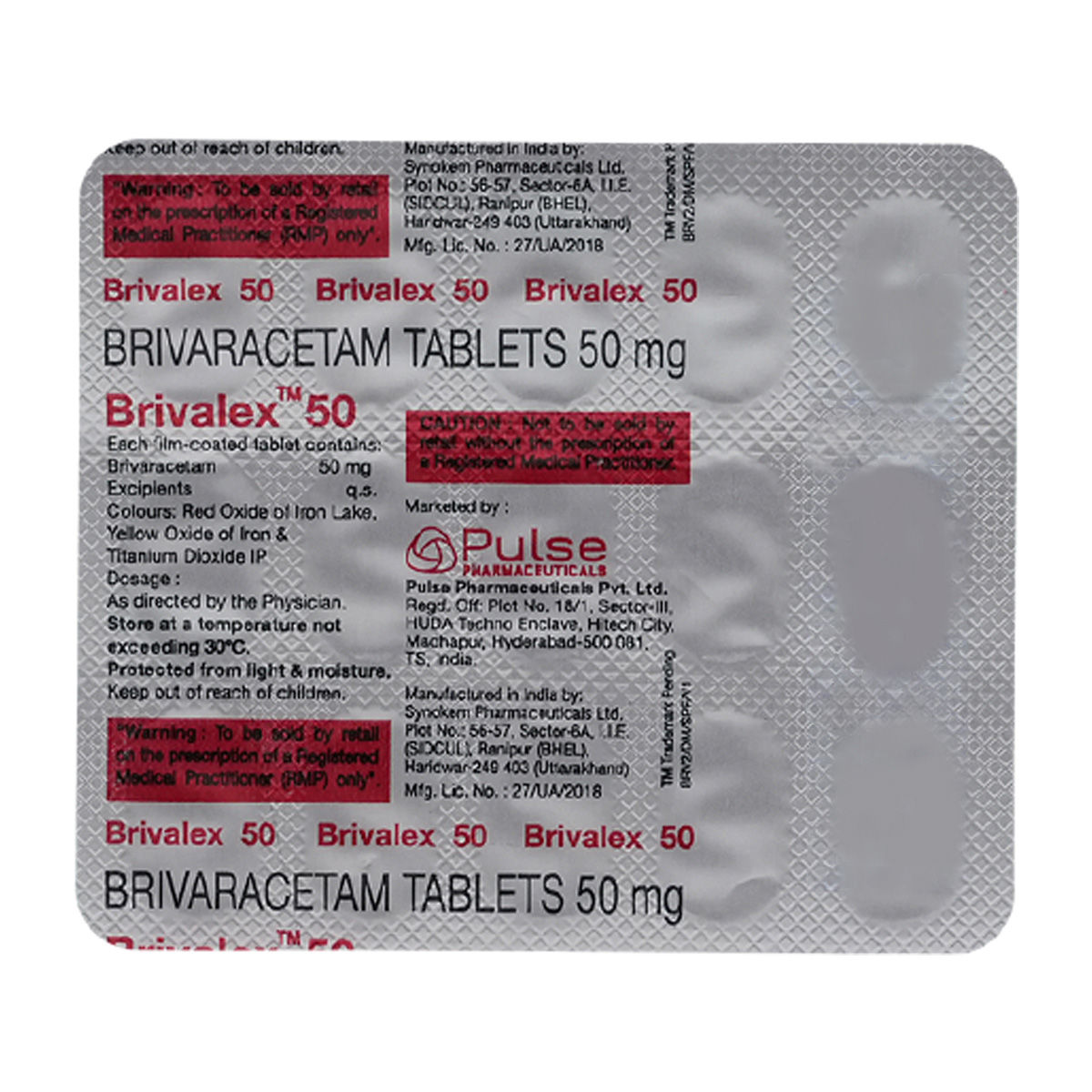 Buy BRIVALEX 50 TABLETS 15'S Online