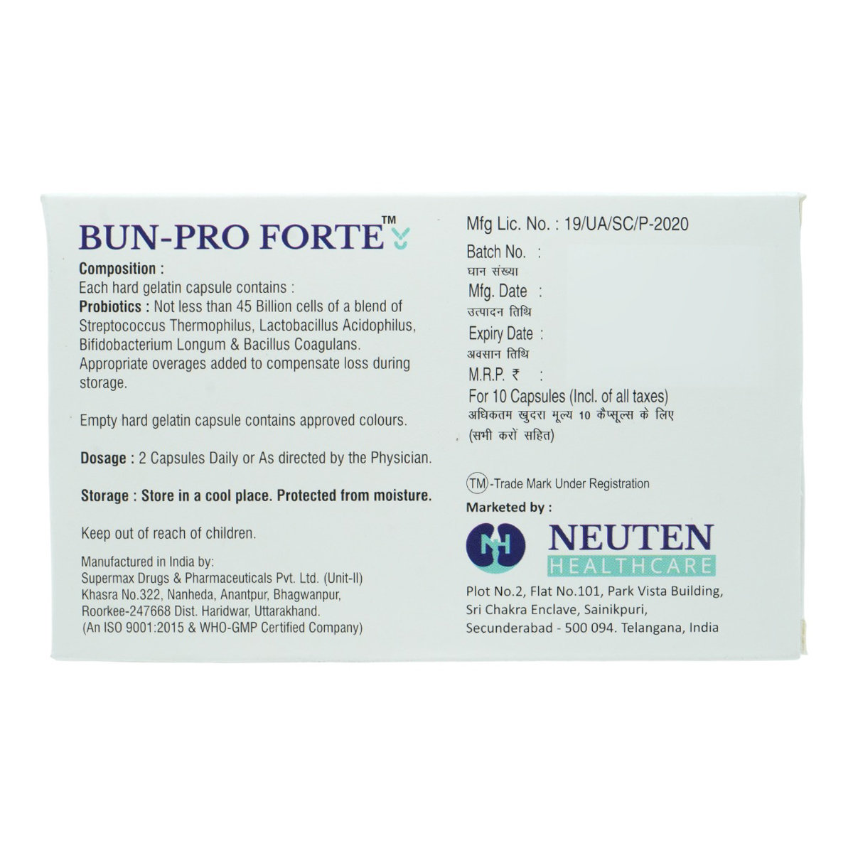 Bun Pro Forte NLT Capsule 10's, Pack of 10 Bun Pro Forte NLT Capsule 10's, Pack of 10