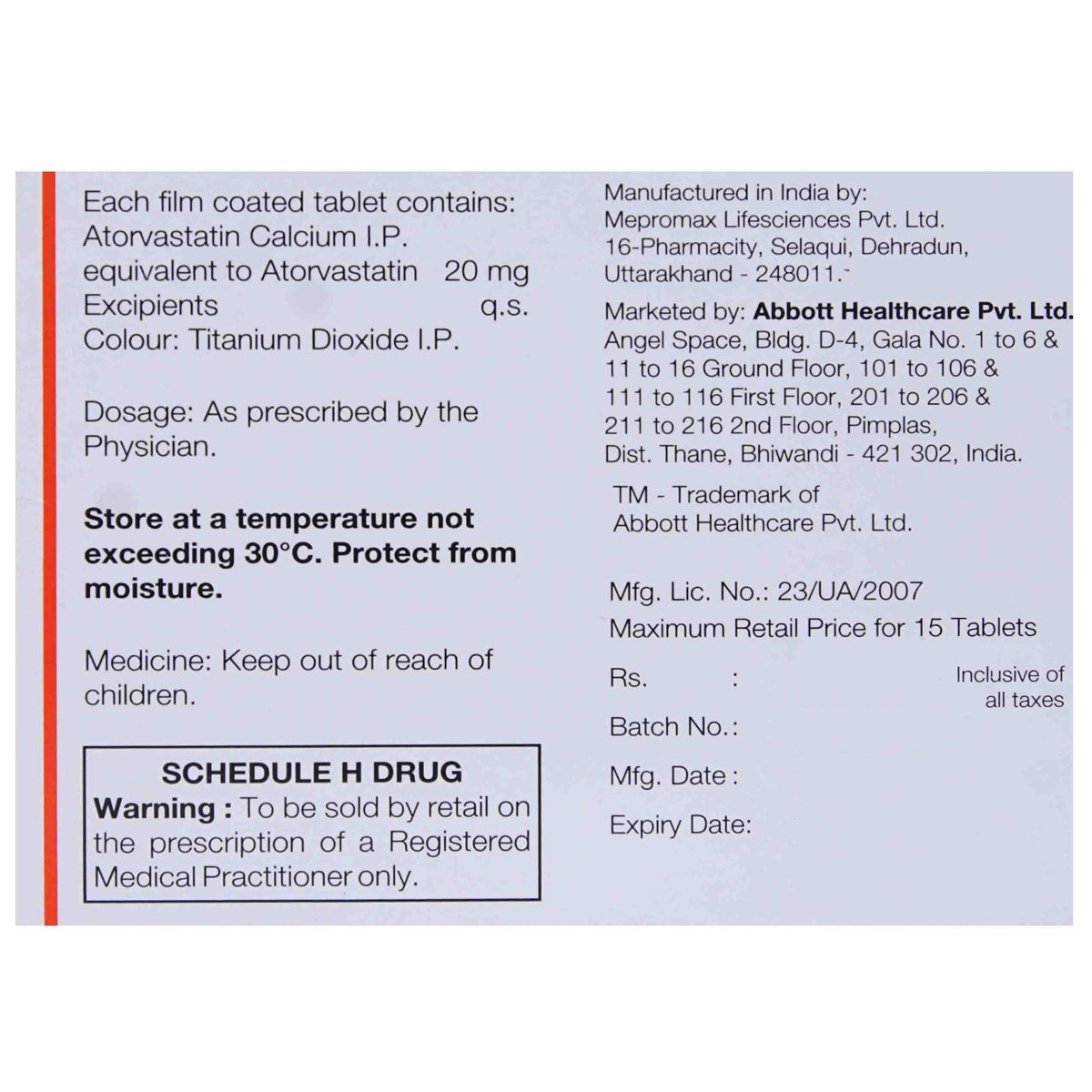 Caat 20 Tablet 15's, Pack of 15 TABLETS Caat 20 Tablet 15's, Pack of 15 TABLETS