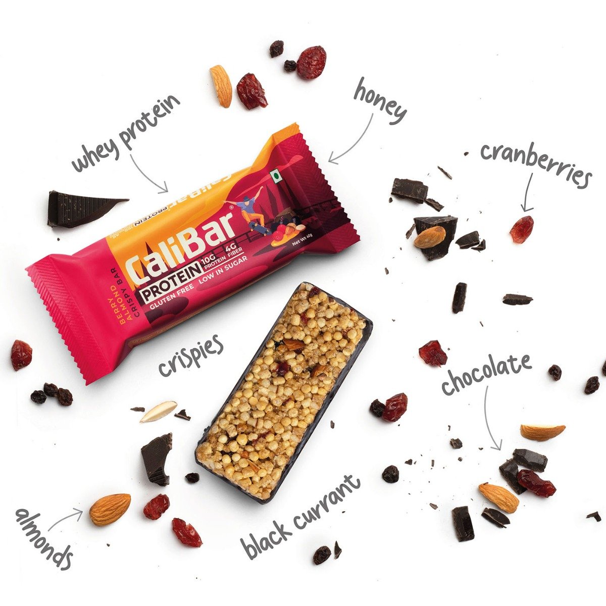 Calibar Protein Berry Almond Crispy Bar, 40 gm, Pack of 1 Calibar Protein Berry Almond Crispy Bar, 40 gm, Pack of 1