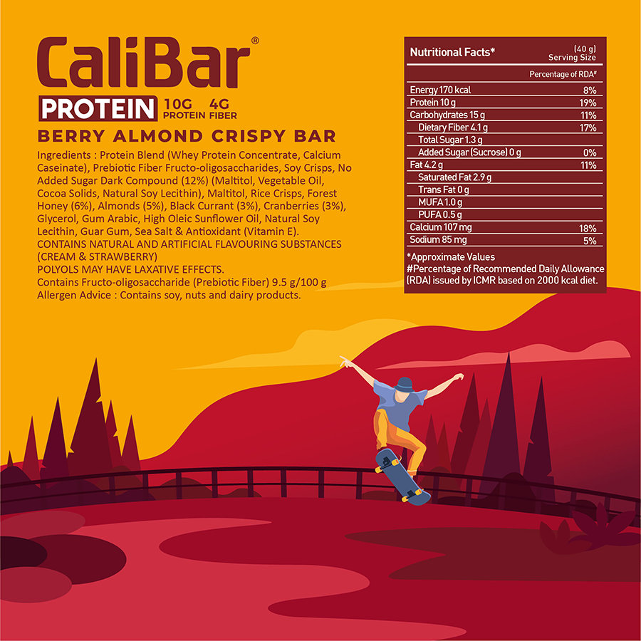 Calibar Protein Berry Almond Crispy Bar, 40 gm, Pack of 1 Calibar Protein Berry Almond Crispy Bar, 40 gm, Pack of 1