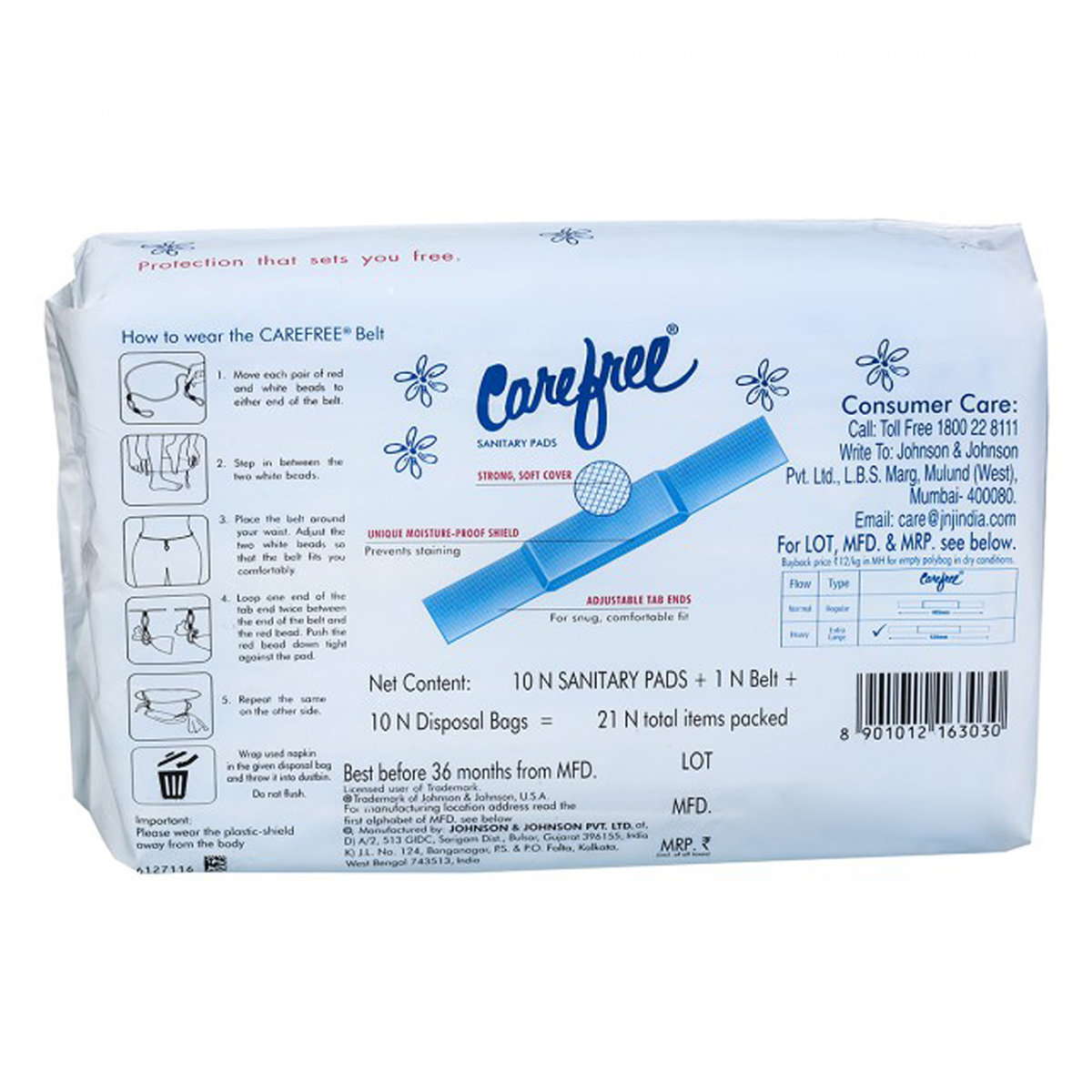 Carefree Sanitary Pads Large, 10 Count, Pack of 1 Carefree Sanitary Pads Large, 10 Count, Pack of 1