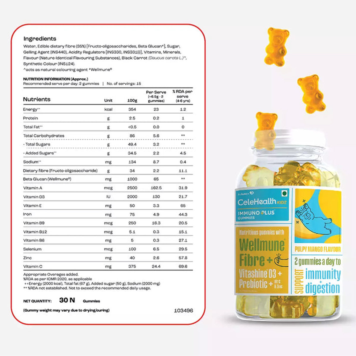 Celehealth Kidz Immuno Plus Pulpy Mango Flavour Gummies 30's, Pack of 1 Celehealth Kidz Immuno Plus Pulpy Mango Flavour Gummies 30's, Pack of 1