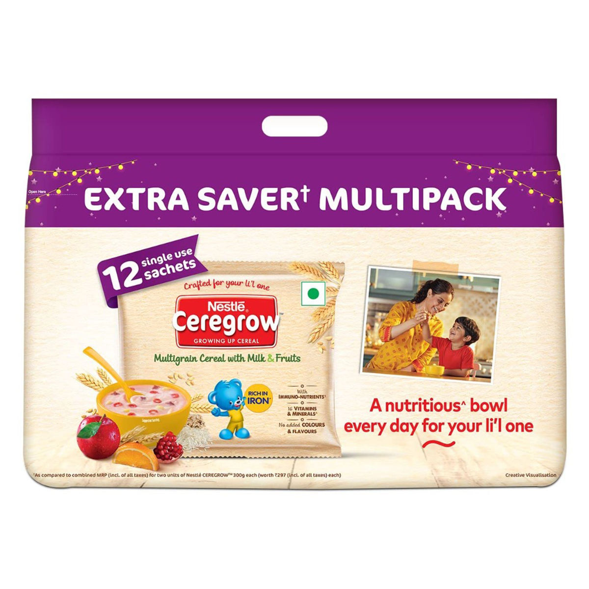 Nestle Ceregrow Multigrain Cereal with Milk & Fruits Powder, 600 gm (12x50 gm), Pack of 1 Nestle Ceregrow Multigrain Cereal with Milk & Fruits Powder, 600 gm (12x50 gm), Pack of 1