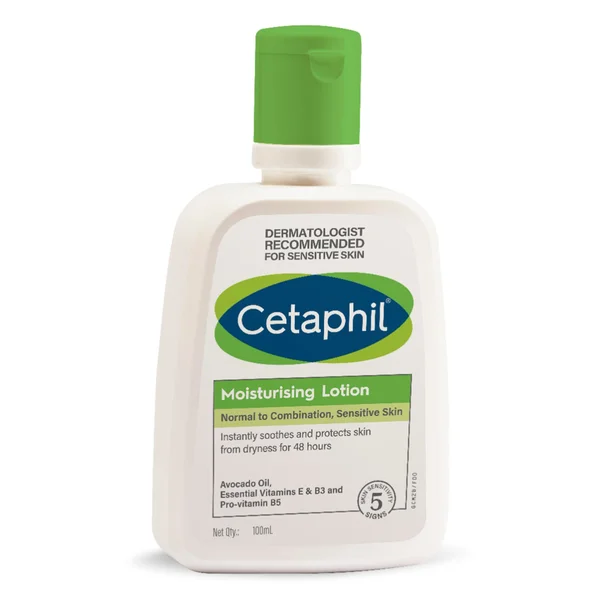 Cetaphil Moisturising Lotion 100 ml | Avacado Oil, Essentials Vitamin E, B3, Pro Vitamin B5 | provides Moisturisation | Prevent Skin Dryness For 48 Hours | Light Weight Lotion | No Greasy Formula | For Normal To Combination, Sensitive Skin, Pack of 1 LOTION