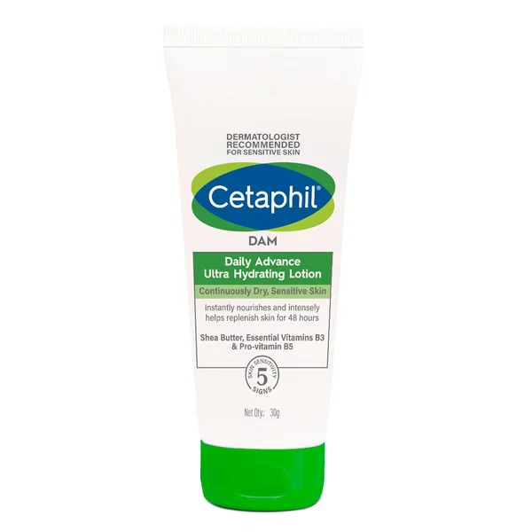 Cetaphil DAM Daily Advance Ultra Hydrating Lotion 30 gm | Shea Butter, Essentials Vitamin B3, Pro Vitamin B5 | Nourishes Skin for 48 hrs | Protect Moisture LossFor Continuously Dry, Sensitive Skin, Pack of 1