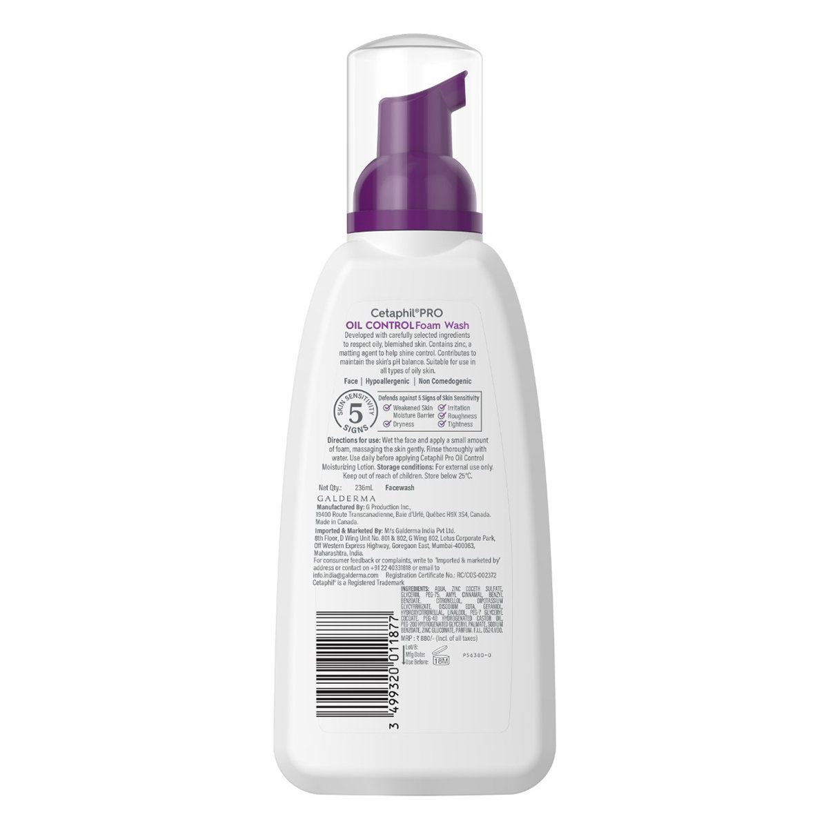 Cetaphil Pro Oil Control Foam Wash 236 ml | Hydrating Glycerin, Soothing Zinc Technology | Removes & Controls Excess Oil | Soap Free | For Oily, Sensitive Skin, Pack of 1 Cetaphil Pro Oil Control Foam Wash 236 ml | Hydrating Glycerin, Soothing Zinc Technology | Removes & Controls Excess Oil | Soap Free | For Oily, Sensitive Skin, Pack of 1