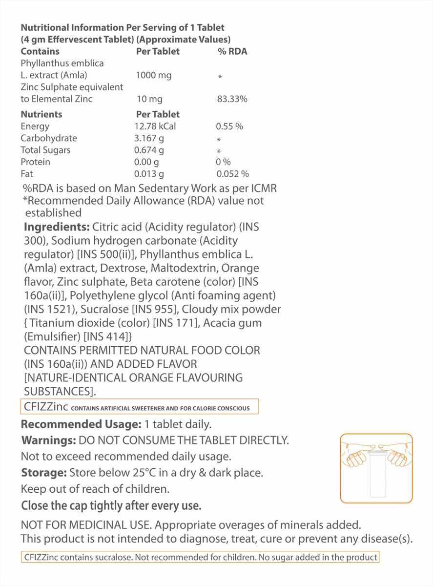 Cfizzinc Orange Flavour Effervescent Tablets 10's, Pack of 10 Cfizzinc Orange Flavour Effervescent Tablets 10's, Pack of 10
