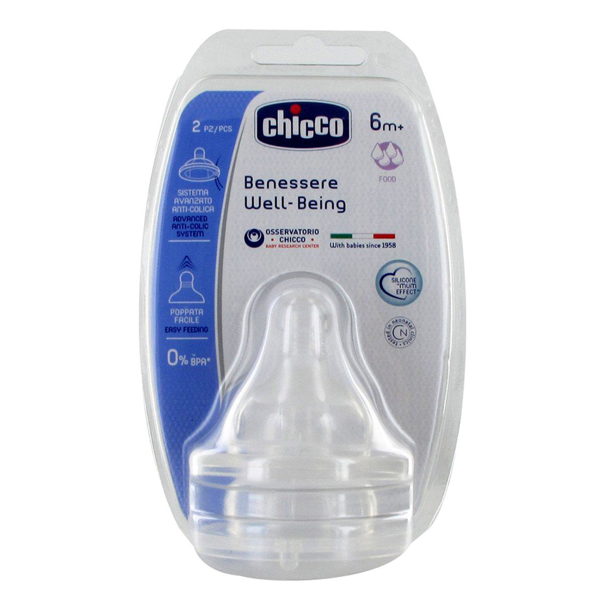 Chicco Benessere Well-Being Adjustable Silicone Nipple 6+ Months, 2 Count, Pack of 1 Chicco Benessere Well-Being Adjustable Silicone Nipple 6+ Months, 2 Count, Pack of 1