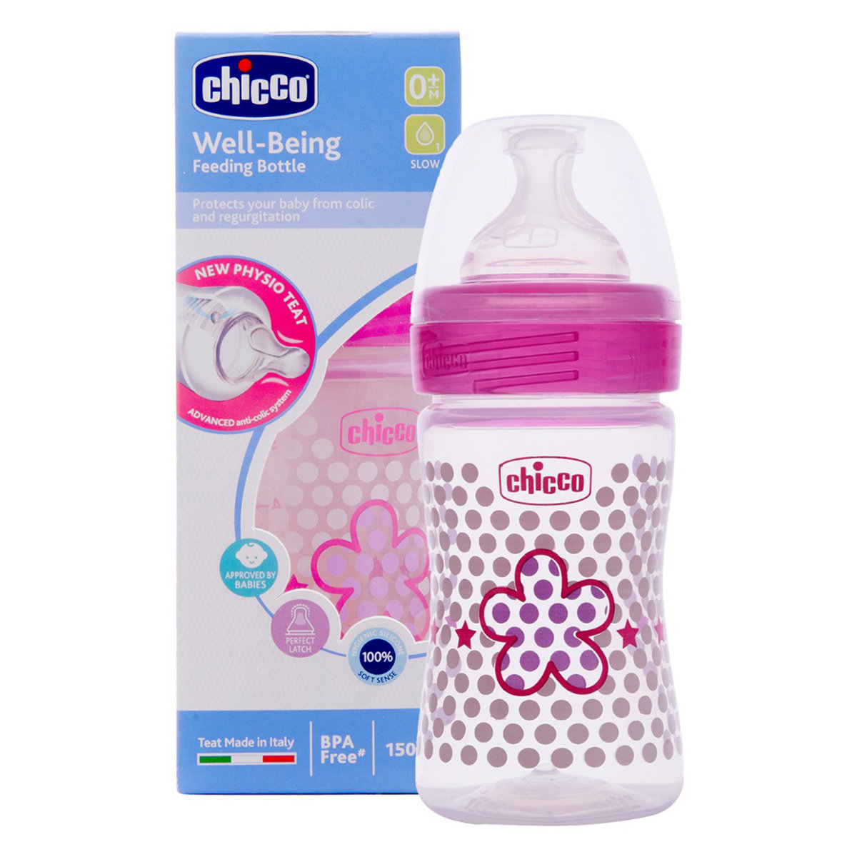 Chicco Well-Being Pink Feeding Bottle, 150 ml, Pack of 1 Chicco Well-Being Pink Feeding Bottle, 150 ml, Pack of 1