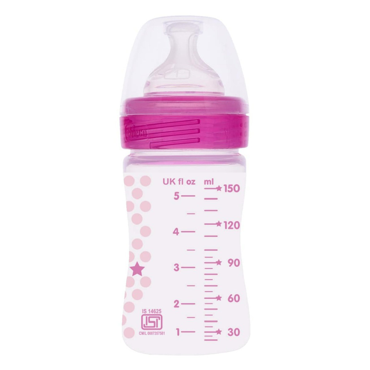 Chicco Well-Being Pink Feeding Bottle, 150 ml, Pack of 1 Chicco Well-Being Pink Feeding Bottle, 150 ml, Pack of 1