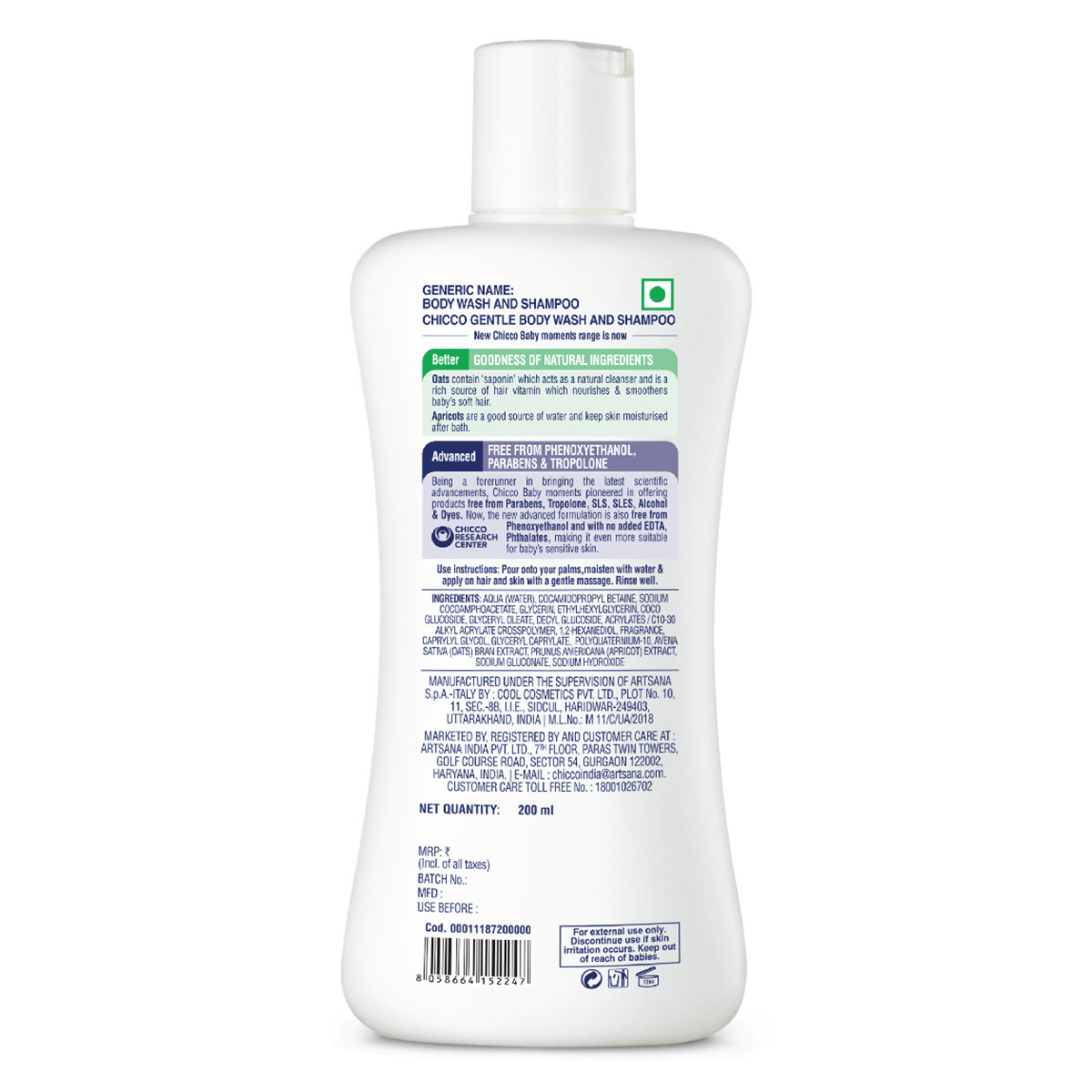 Chicco Baby Moments Gentle Body Wash and Shampoo, 200 ml, Pack of 1 Chicco Baby Moments Gentle Body Wash and Shampoo, 200 ml, Pack of 1