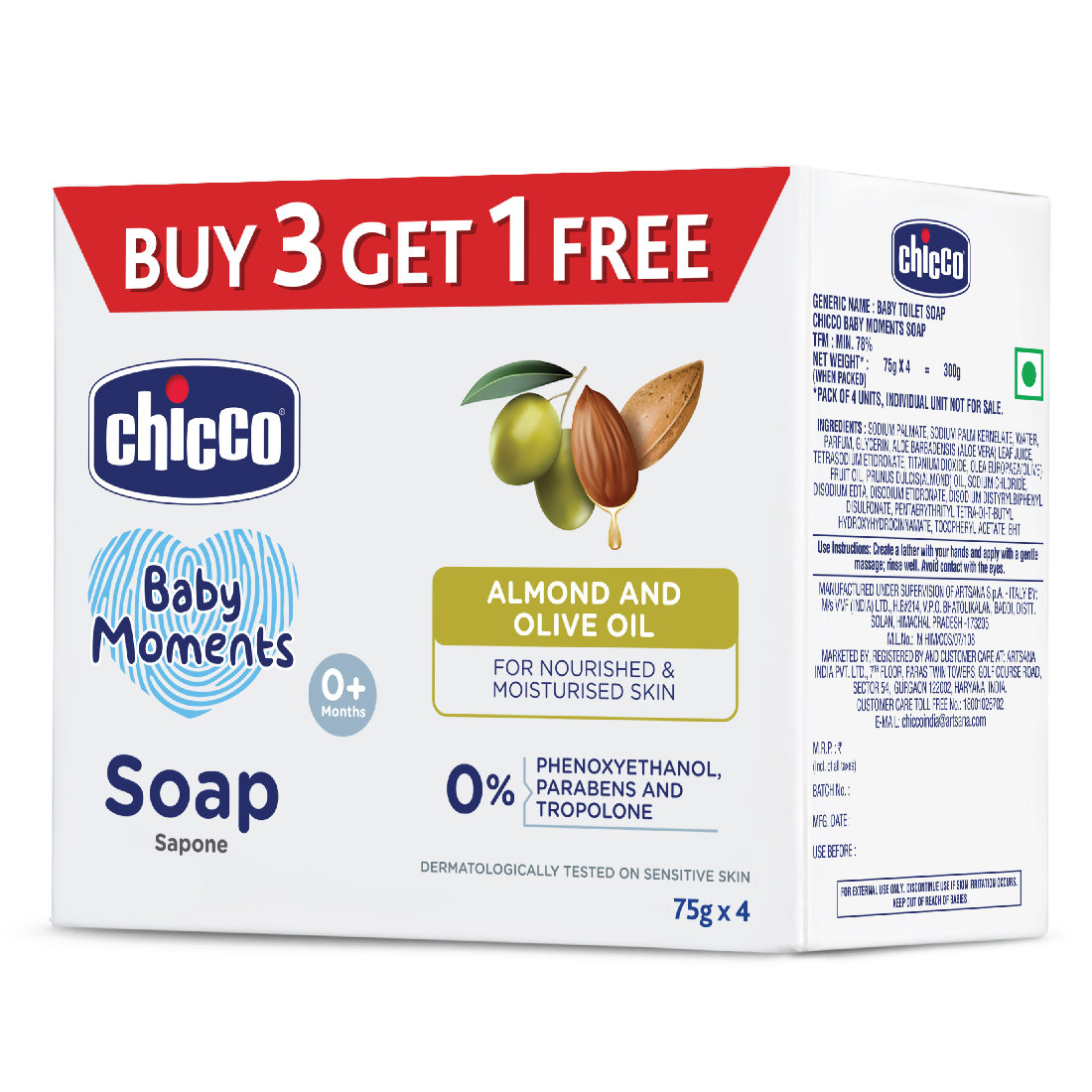 Chicco Baby Moments Soap, 75 gm (Buy 3, Get 1 Free), Pack of 1 Chicco Baby Moments Soap, 75 gm (Buy 3, Get 1 Free), Pack of 1