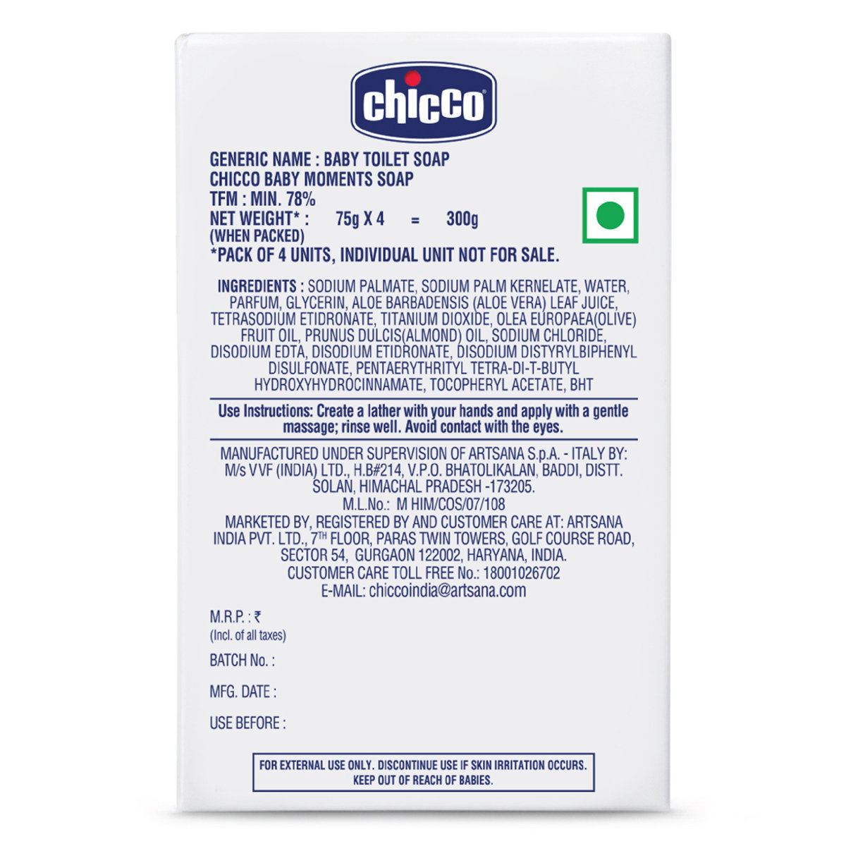 Chicco Baby Moments Soap, 75 gm (Buy 3, Get 1 Free), Pack of 1 Chicco Baby Moments Soap, 75 gm (Buy 3, Get 1 Free), Pack of 1