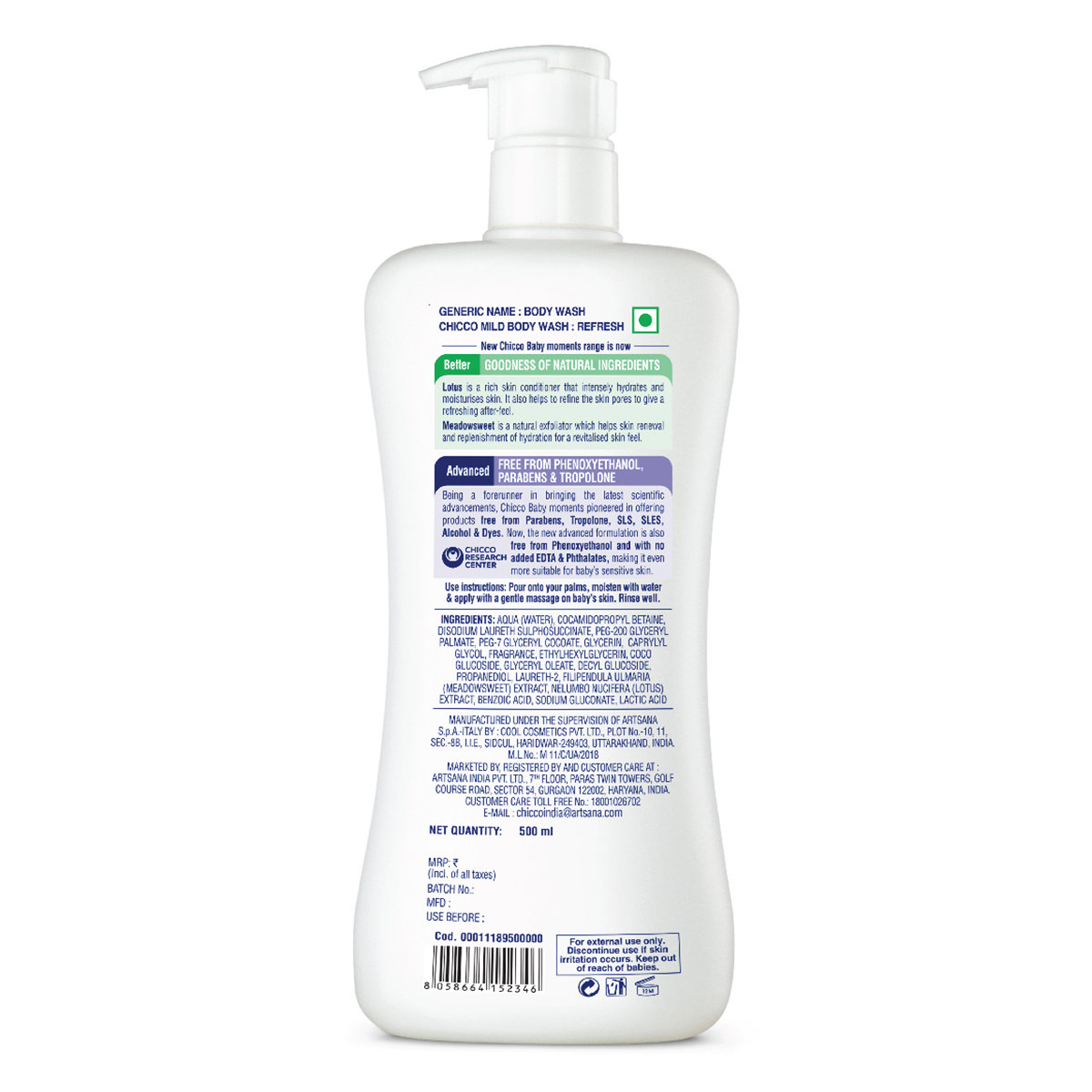 Chicco Baby Moments Refresh Mild Body Wash, 500 ml, Pack of 1 Chicco Baby Moments Refresh Mild Body Wash, 500 ml, Pack of 1