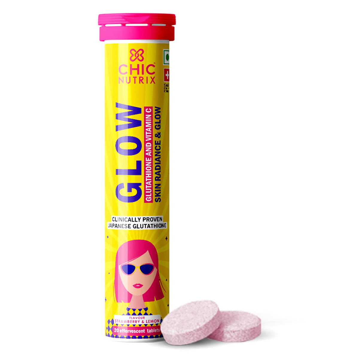 Comprimés De Glutathion Chicnutrix Glow 500 Mg - 20 Comprimés - Pour Une Peau éclatante